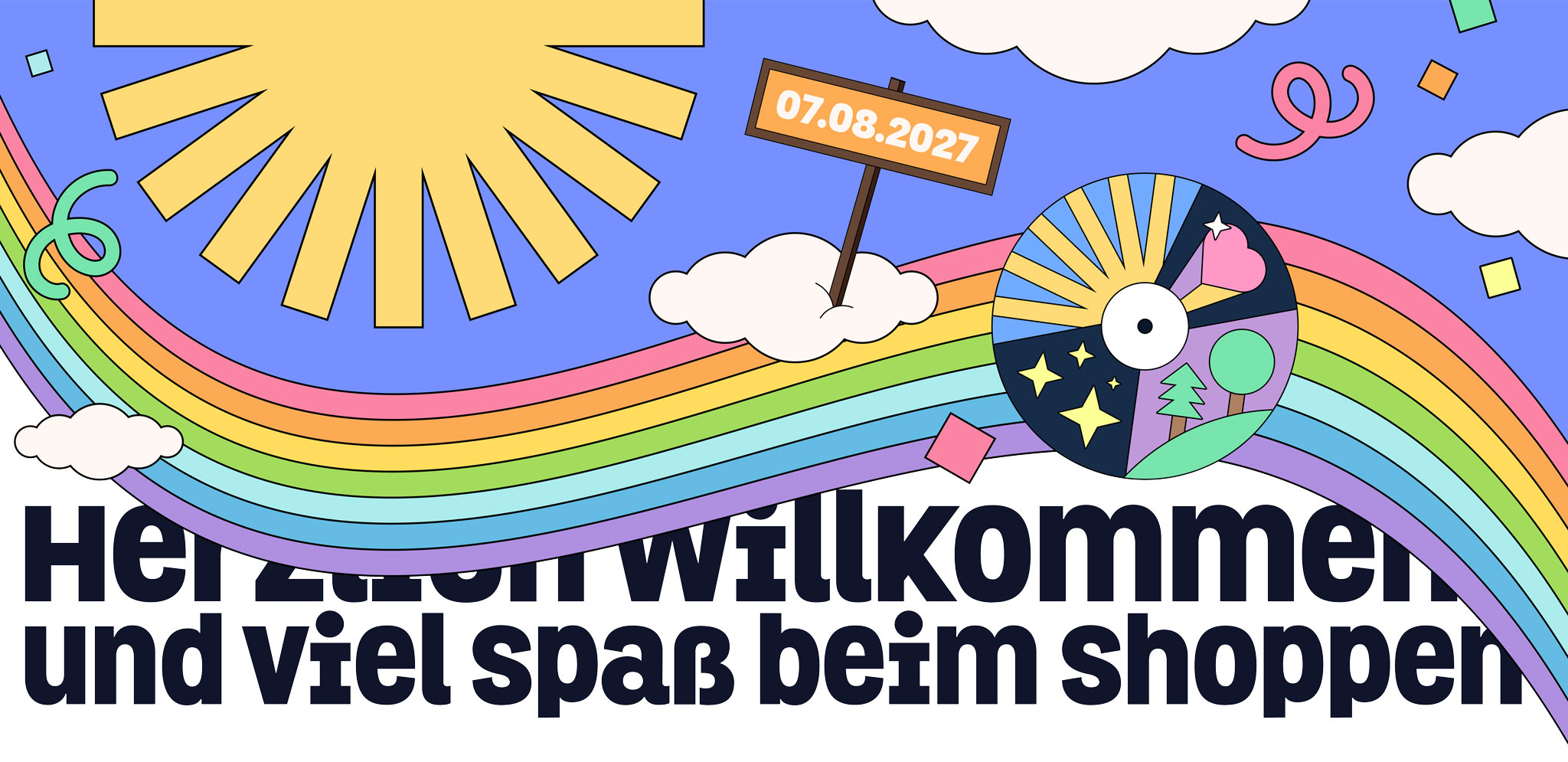 Heidebeat Festival 2027 Website-Header mit einer Sonne, einem Regenbogen, dem Logo